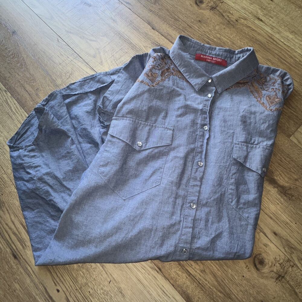Marina Rinaldi Women's Blue Fabula Cotton Tunic Shirt Western 100% Cotton